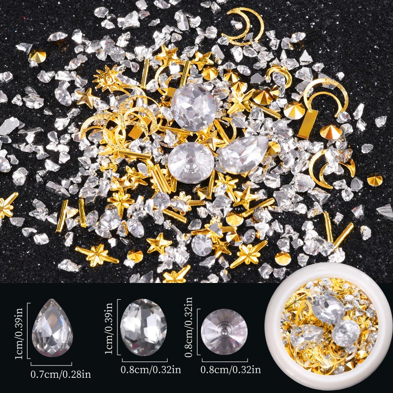 editTime 6 Wheels Mixed Sparkle Nail Art Rhinestones Diamonds Crystals Beads Artificial Pearls and Gold Silver Nail Studs Gems Metal Rivets Charms Hollow Moon Star Shaped (Micro Mini Stones kit) - Image 5